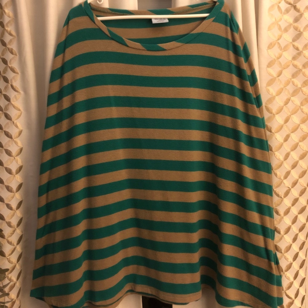 Green & khaki striped poncho